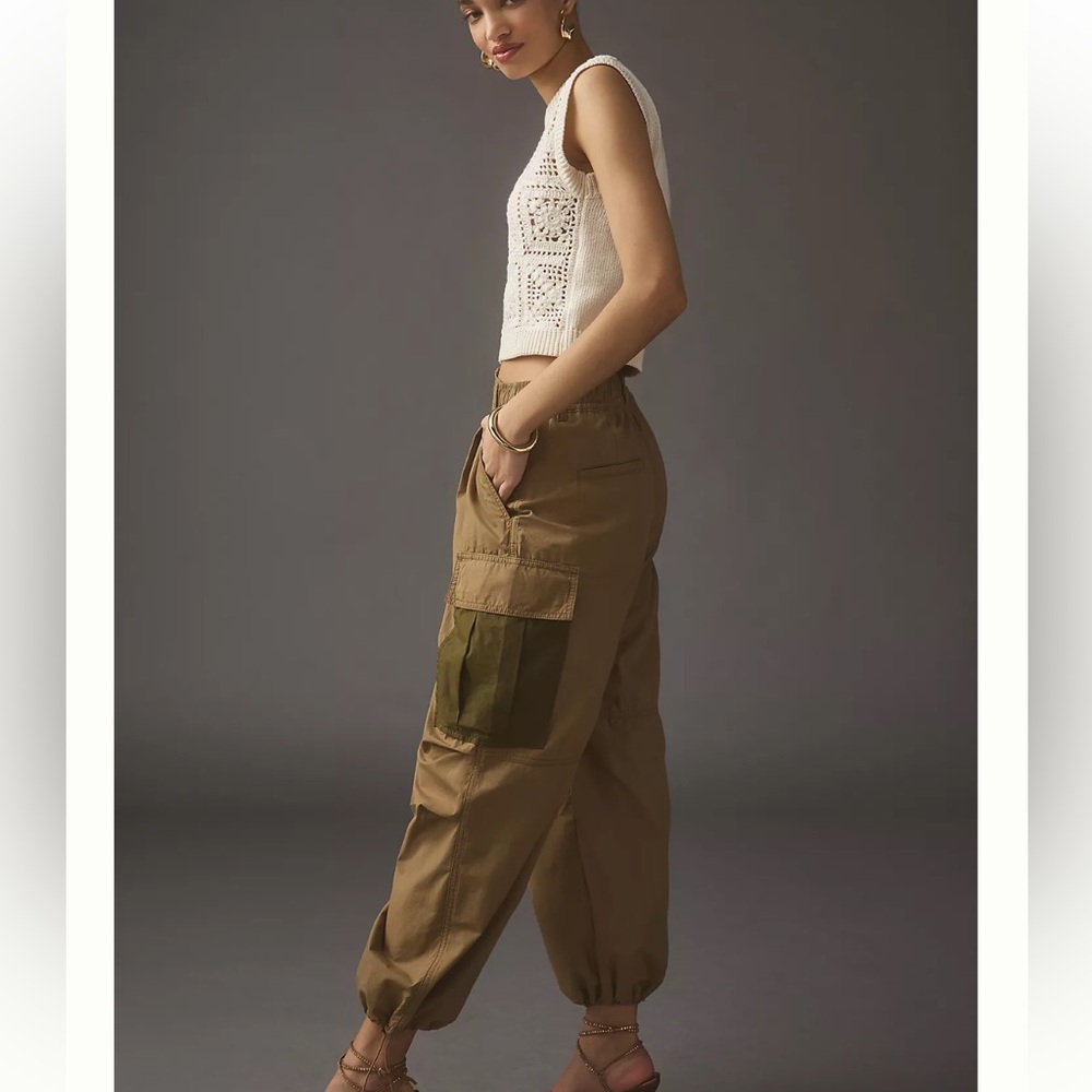 By Anthropologie khaki parachute front button pants size 29